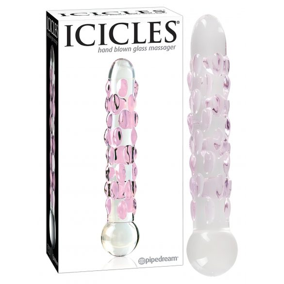 Icicles Nr. 7 - karoliukais puoštas stiklinis dildo 