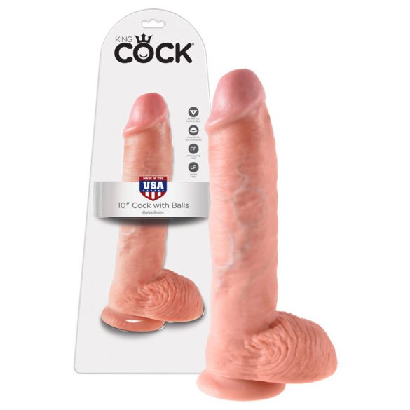 King Cock 10 su kapšeliais didelis dildo (25 cm) - natūralus 