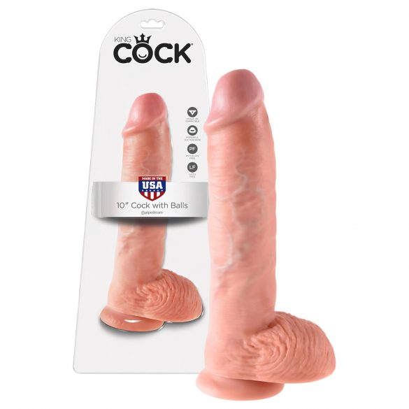 King Cock 10 su kapšeliais didelis dildo (25 cm) - natūralus 