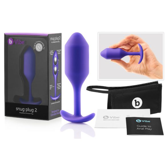 b-vibe Snug Plug 2 - dvigubas analinis dildo su kamuoliais (114g) - violetinė 