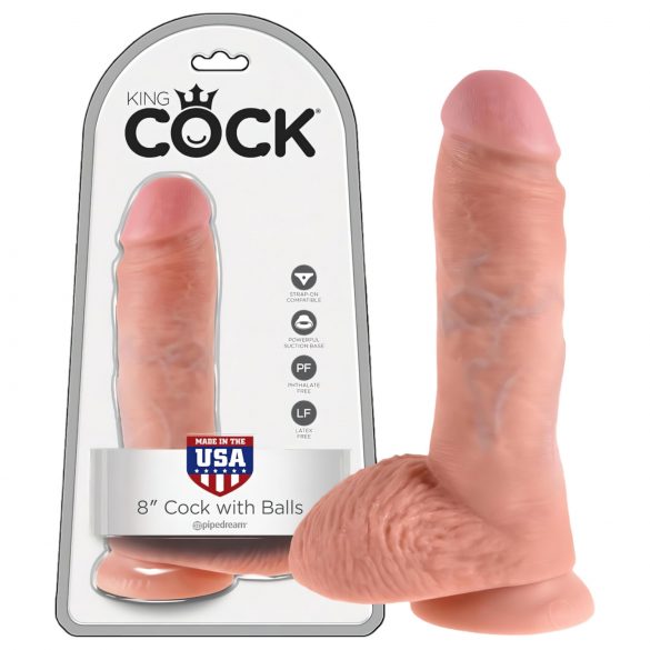 King Cock 8 sėklidžių dildo (20 cm) - natūrali spalva