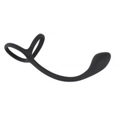   „Juodasis Aksomas - plonas analinis dildo su penio ir sėklidžių žiedu (juodas)”