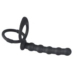   Juodoji Aksoma - sėklidžių ir varpos žiedas su analiniu dildo (juodas)