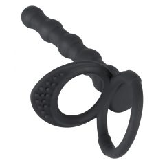   Juodoji Aksoma - sėklidžių ir varpos žiedas su analiniu dildo (juodas)