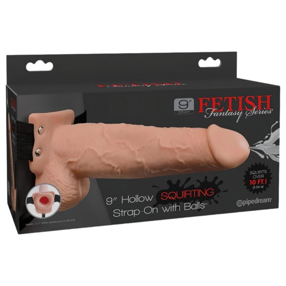 Fetišo prisegamas, tuščiaviduris, švirkščiantis dildo „Fetish Strap-On 9“ (natūralus)