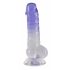 „Crystal Clear - su siurbtuku ir sėklidėmis dildo - 19,5 cm (permatomas violetinis)” 