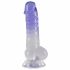 „Crystal Clear - su siurbtuku ir sėklidėmis dildo - 19,5 cm (permatomas violetinis)” 