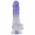 „Crystal Clear - su siurbtuku ir sėklidėmis dildo - 19,5 cm (permatomas violetinis)” 