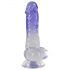 „Crystal Clear - su siurbtuku ir sėklidėmis dildo - 19,5 cm (permatomas violetinis)” 