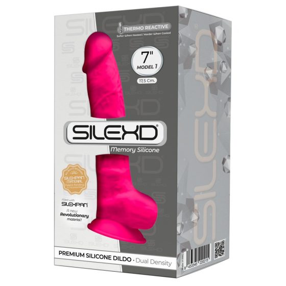 Silexd 7 - formuojamas prisisiurbiantis dildis su sėklidėmis - 17,5 cm (rožinis)