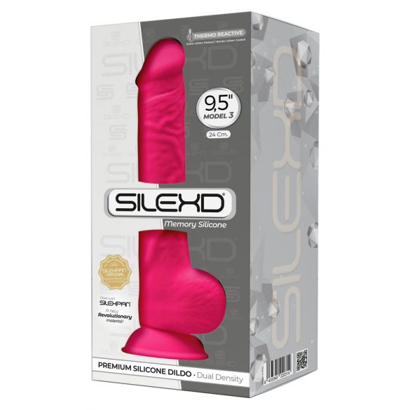 Silexd 9,5 - formuojamas, prilimpantis, su sėklidėmis dildo - 24cm (rožinė) 