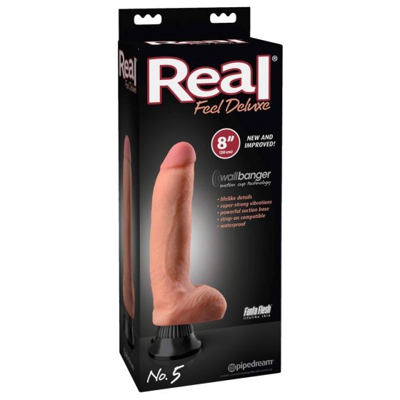Real Feel Deluxe No.5 – tikroviškas vibratorius su sėklidėmis (natūralios spalvos)