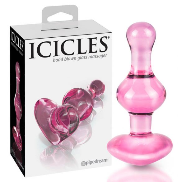 Icicles No. 75 - rožinė širdies formos stiklinis analinis dildo 