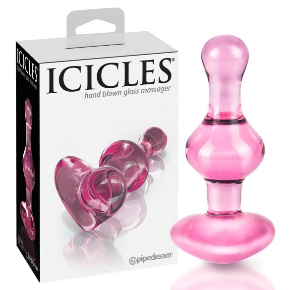 Icicles No. 75 - širdelės formos, stiklinis analinis dildo (rožinis)