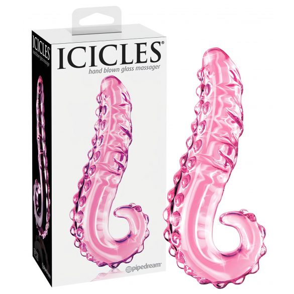 Icicles Nr. 24 - rausvas stiklinis dildo su briaunotu liežuvio forma 