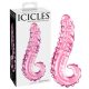 Icicles Nr. 24 - rausvas stiklinis dildo su briaunotu liežuvio forma 