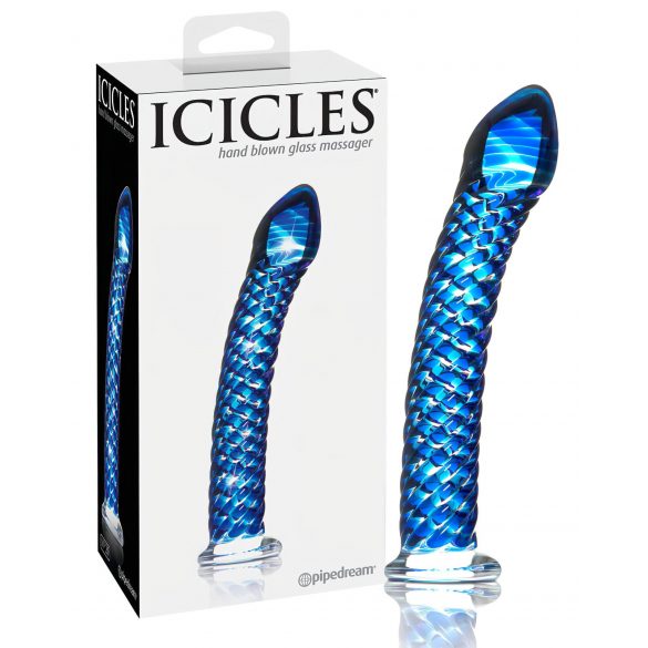 „Icicles No. 29“ – spiralinis stiklinis dildo su varpa (mėlynas)