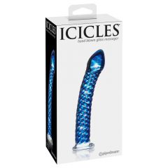   Icicles Nr. 29 - spiralinis stiklinis dildo su varpa (mėlynas)