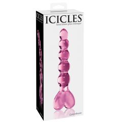   Icicles Nr. 43 - karoliukais, širdelės formos stiklinis dildo (rožinis)
