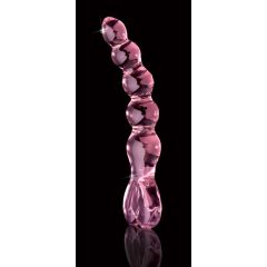  Icicles Nr. 43 - karoliukais, širdelės formos stiklinis dildo (rožinis)