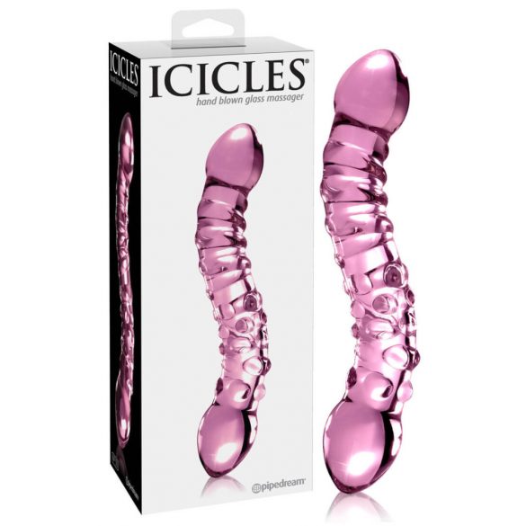 Icicles No. 55 - dvipusis, G-taško stiklo dildo (rožinė) 