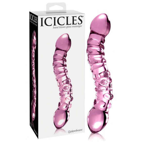 Icicles No. 55 - dvipusis G taško stiklinis dildo (rožinis)