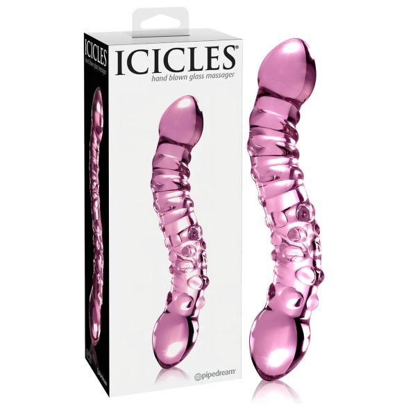 Icicles No. 55 - dvipusis, G-taško stiklinis dildo (rožinis)