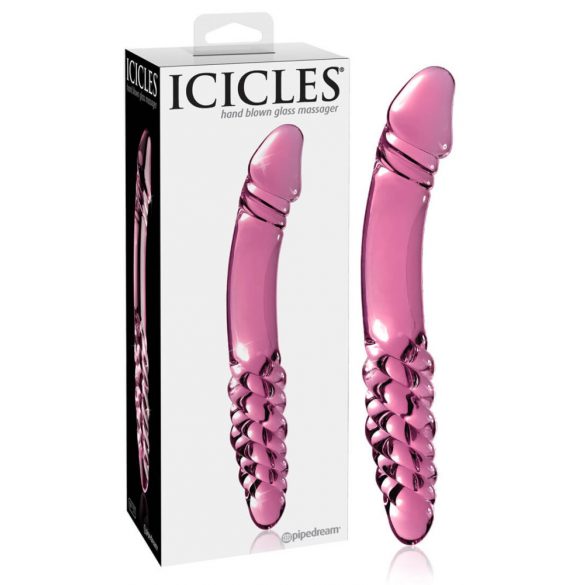 Icicles Nr. 57 - penio formos dvigubas stiklinis dildo (rožinis) 