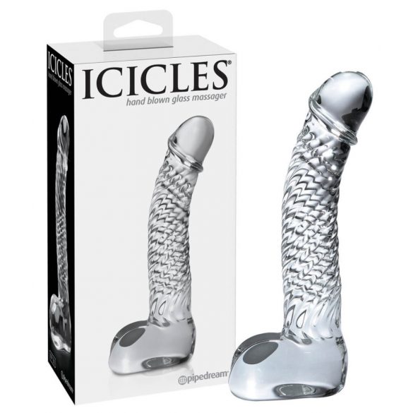 Icicles Nr. 61 - skaidrus stiklinis falo imitatorius su sėklidėmis 