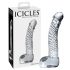 Icicles Nr. 61 - skaidrus stiklinis falo imitatorius su sėklidėmis 