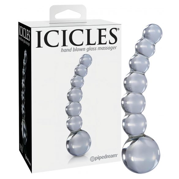 Icicles Nr. 66 - išlenktas, rutulinis stiklinis dildo (permatomas) 