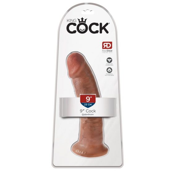 King Cock 9 - tvirtinamas realistiškas dildo (23cm) - tamsiai natūrali spalva