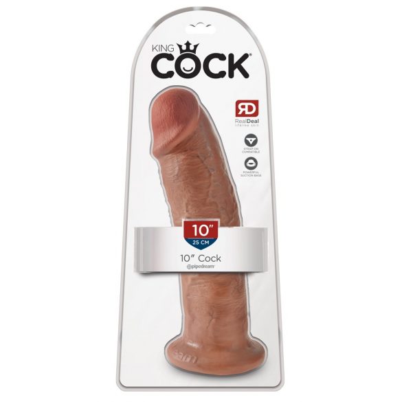 King Cock 10 - dideli prisitvirtinantis dildo (25 cm) - tamsiai natūralios spalvos 