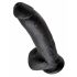 Karaliaus 9 - Didelis dildo su prilimpančia baze ir sėklidėmis (23cm) - juodas