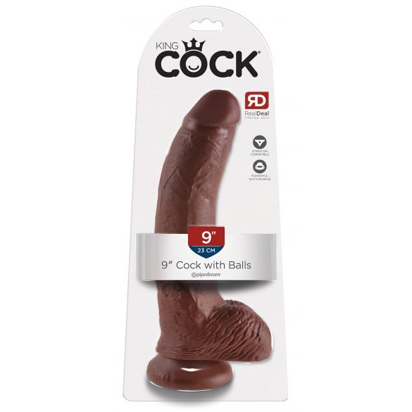 King Cock 9 - Large Suction Cup Dildo with Testicles (9 Inches) - Brown 