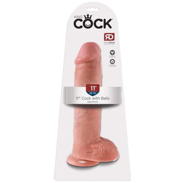 King Cock 11 - didelis prisitvirtinantis dildo su sėklidėmis (28cm) - natūralus 