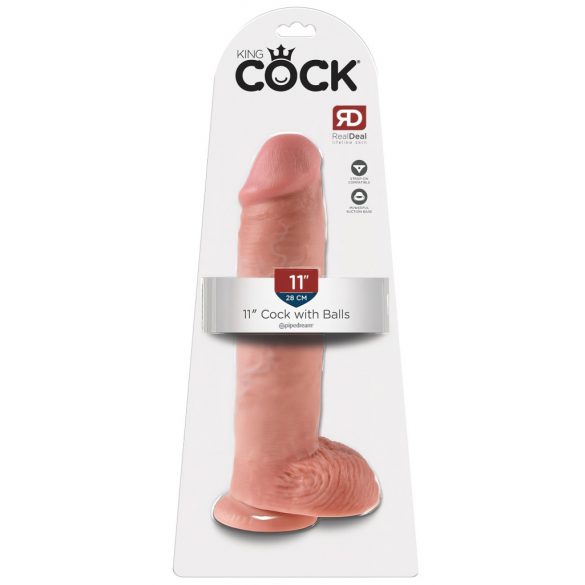 King Cock 11 - su siurbtuku, su sėklidėmis dildo (28 cm) - natūralios spalvos