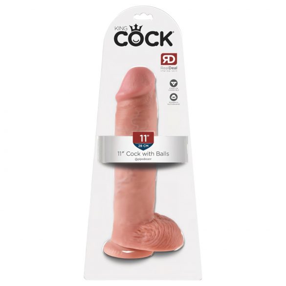 King Cock 11 - su siurbtuku, su sėklidėmis dildo (28 cm) - natūralios spalvos