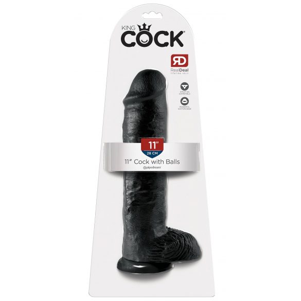 King Cock 11 - didelis siurbtukais, kapšelį turintis dildo (28cm) - juodas 