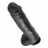 King Cock 11 - didelis siurbtukais, kapšelį turintis dildo (28cm) - juodas 