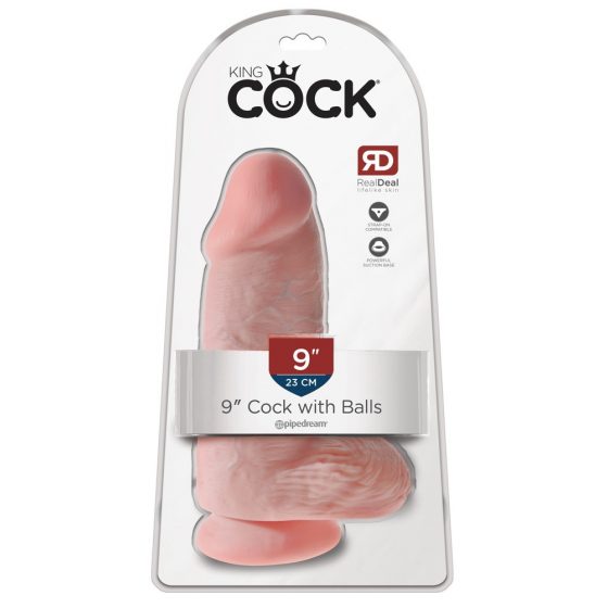 King Cock 9 Chubby - su siurbtuku, sėklidėmis dildo (23 cm) - natūrali spalva