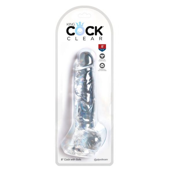 King Cock Clear 8 - siurbtukas pagrindas dildo su sėklidėmis (20cm) 