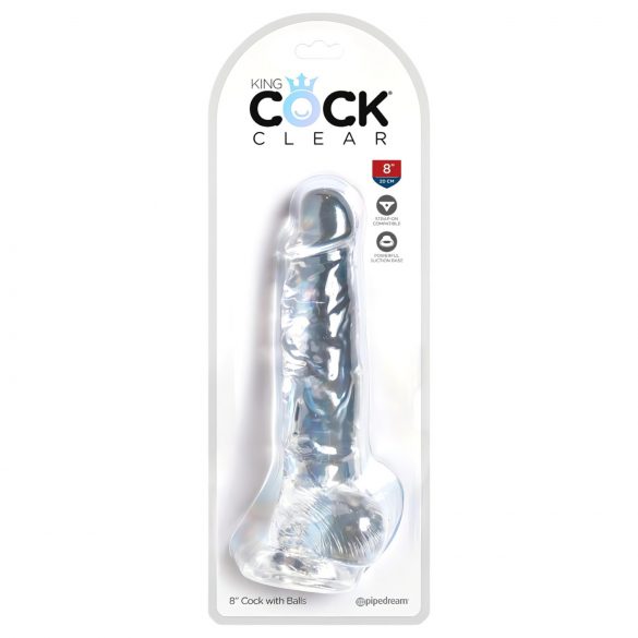 King Cock Clear 8 - siurbtukas pagrindas dildo su sėklidėmis (20cm) 