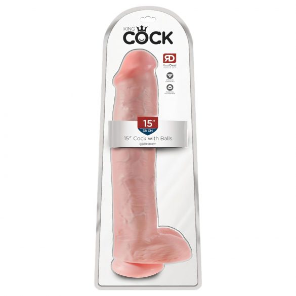 King Cock 15 - prisisiurbiantis, sėklidėmis dildo (38cm) - natūralus