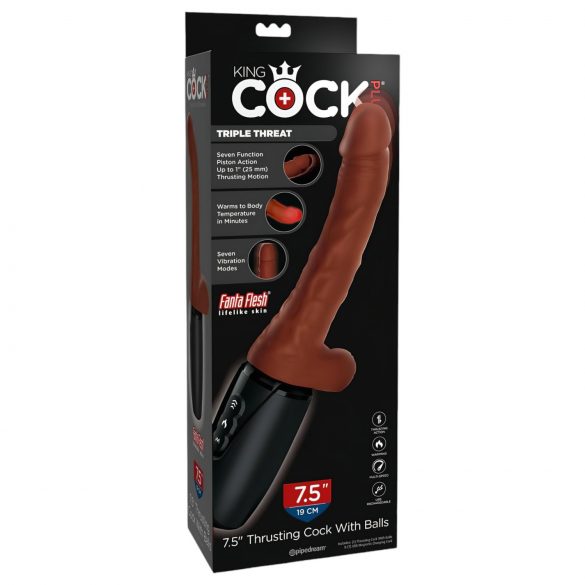 King Cock Plus 7,5 - sėklidėmis stumiantis vibratorius (rudas)