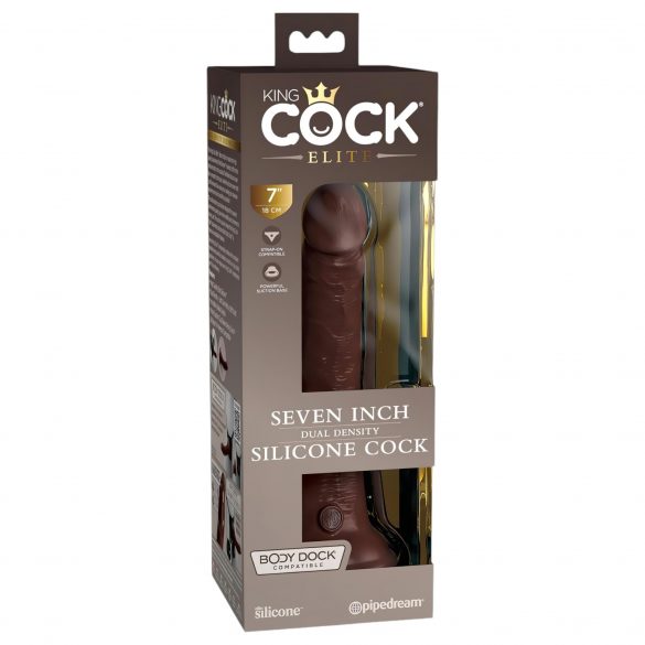 King Cock Elite 7 - tikroviškas dvigubo sluoksnio dildo su siurbtuku (18 cm) - ruda 