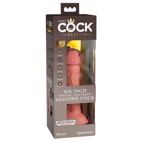 King Cock Elite 6 - su siurbiamuoju pagrindu, realistiškas vibrátoriumi (15 cm) - natūralus 