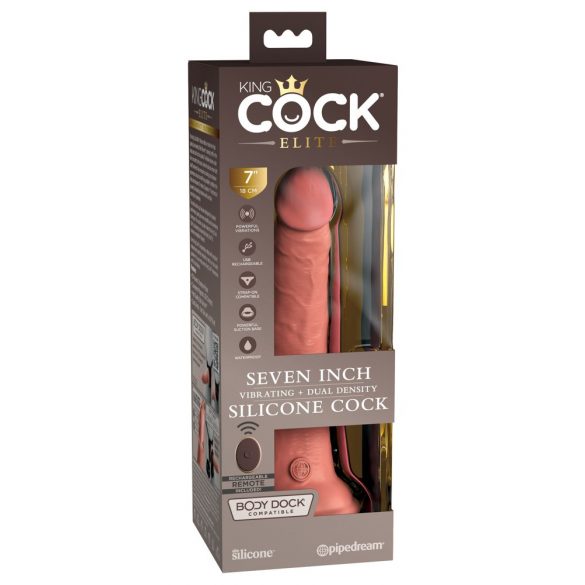 King Cock Elite 7 - su siurbtuku, nuotoliniu būdu valdomas realistiškas vibratorius 18cm - natūralus 