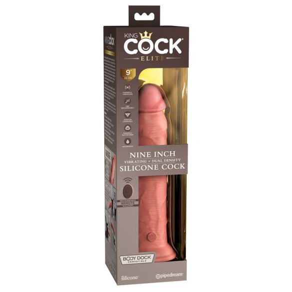 King Cock Elite 9 - prisitvirtinantis, nuotoliniu būdu valdomas tikroviškas vibratorius 23cm - natūrali spalva 