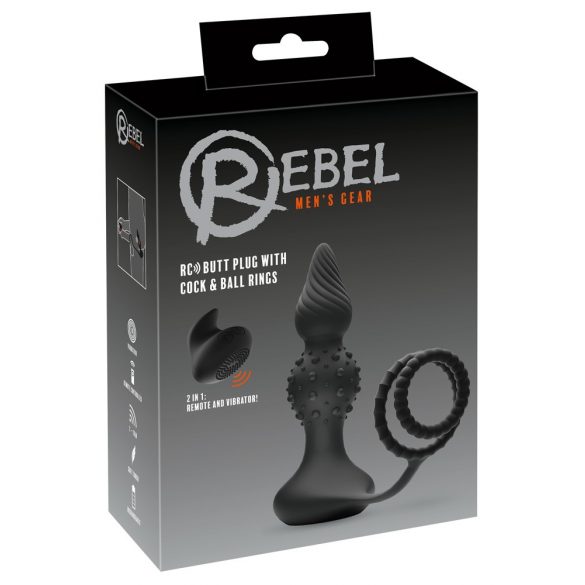 Rebel 2in1 - įkraunamas, radijo valdomas analinis vibratorius su varpos žiedu (juodas)